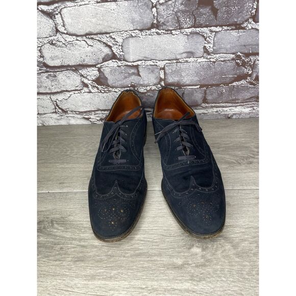 Saks Fifth Ave Blue Suede Leather Wingtip Oxfords Lace Up Shoes Men’s 8M US/41EU - Picture 2 of 16